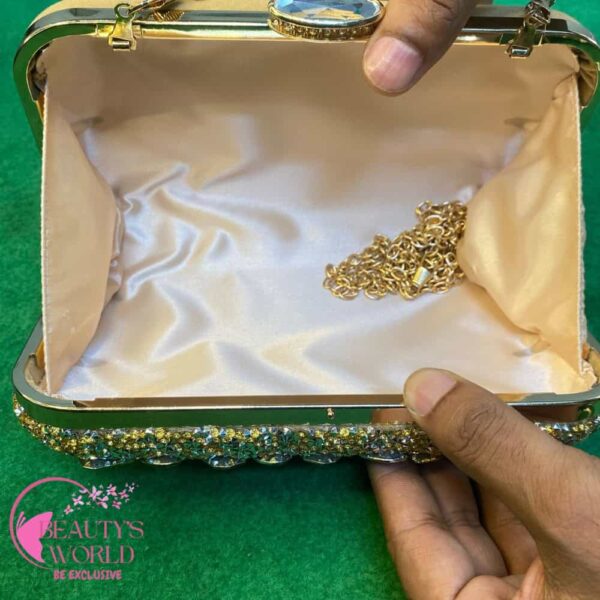 Square Shape full diamond shiny Party Clutch Gold Color - Image 2