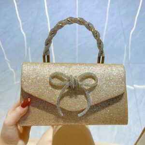 Celebrity fashion diamond bow chain bag Gold