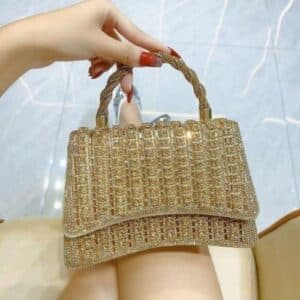 Fashionable full diamond clutch bag gold
