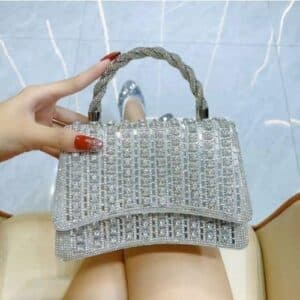 Fashionable Full Diamond Clutch Silver Color