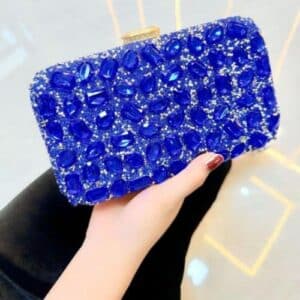 Square Shape full diamond shiny Party bag Blue