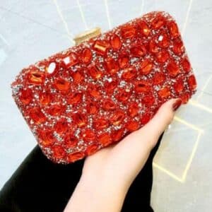 Square Shape full diamond shiny Party Clutch Red Color