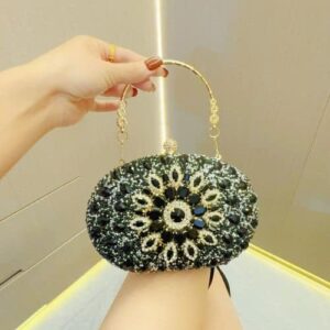 Oval sunflower Party Clutch Black Color