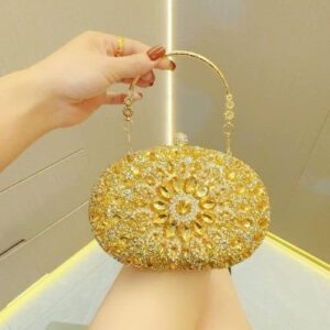 Oval sunflower Party Clutch Gold Color