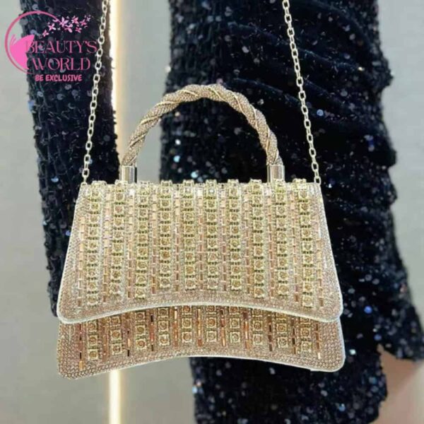Fashionable Full Diamond Clutch Gold Color - Image 2