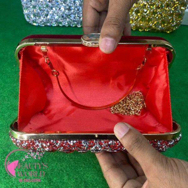 Square Shape full diamond shiny Party Clutch Red Color - Image 2