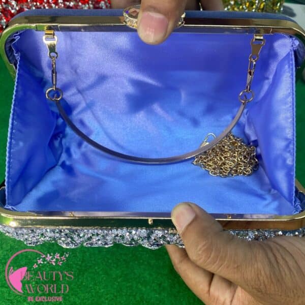 Square Shape full diamond shiny Party Clutch Silver Color - Image 2