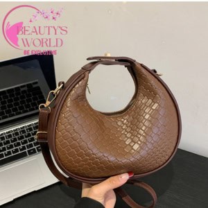 New Crocodile Pattern Moon Bag Coffee color