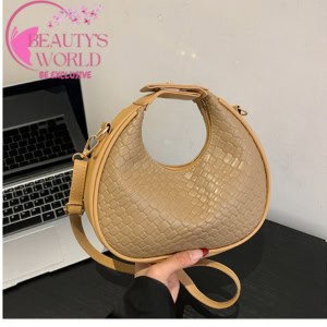 New Crocodile Pattern Moon Bag Khaki color