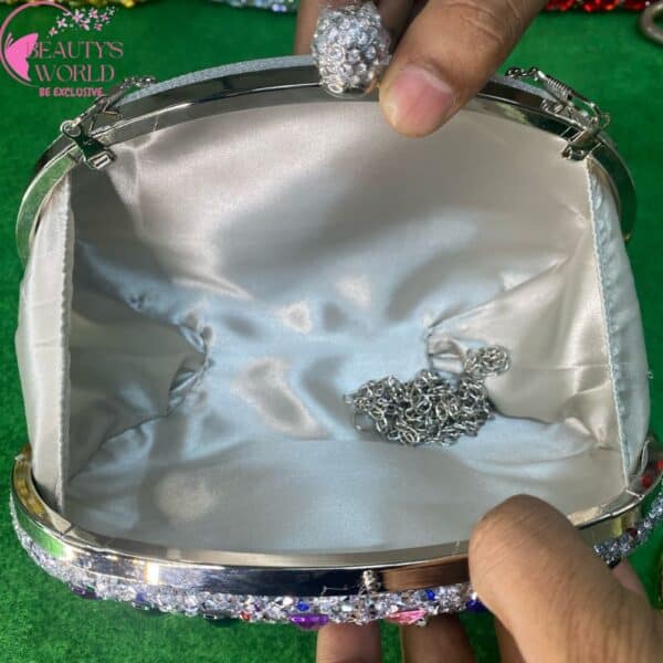 Oval sunflower Party Clutch Silver Multi Color - Image 3