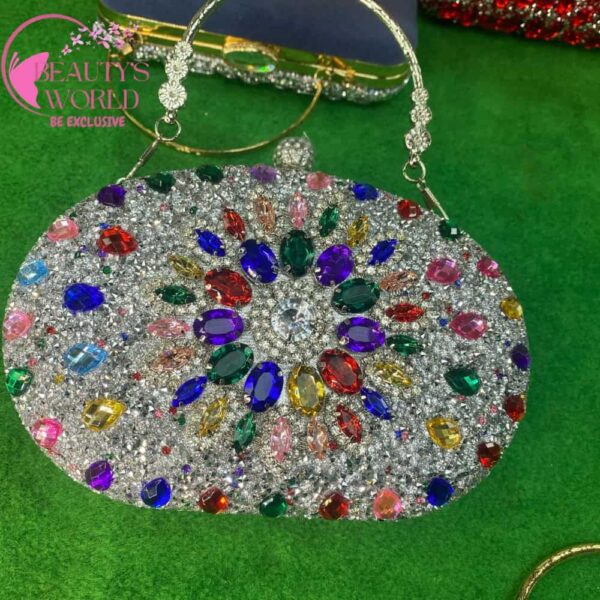 Oval sunflower Party Clutch Silver Multi Color - Image 2